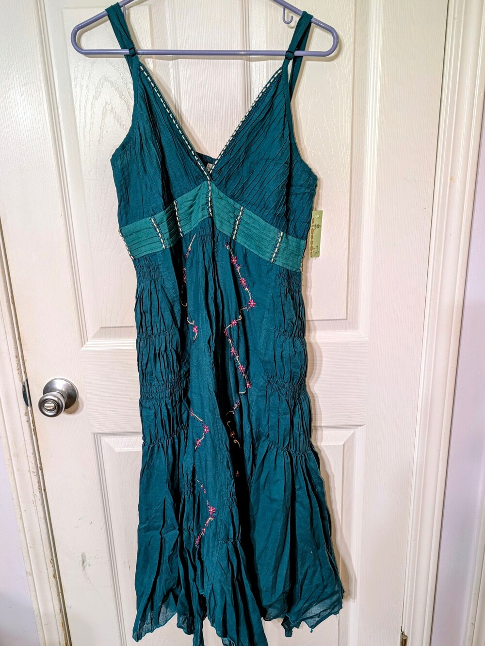 NWT Chakra Teal Boho Smocked Embroidered Beaded Sun Dress – Size Small